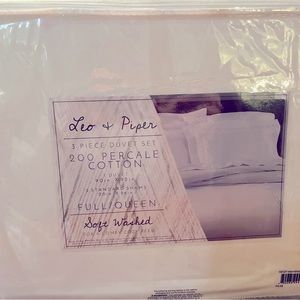 Leo & Piper Soft Washed Percale 3 Pc Duvet Set. White ~ Full/Queen